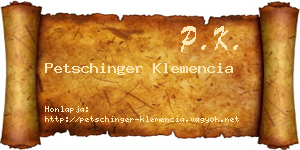 Petschinger Klemencia névjegykártya